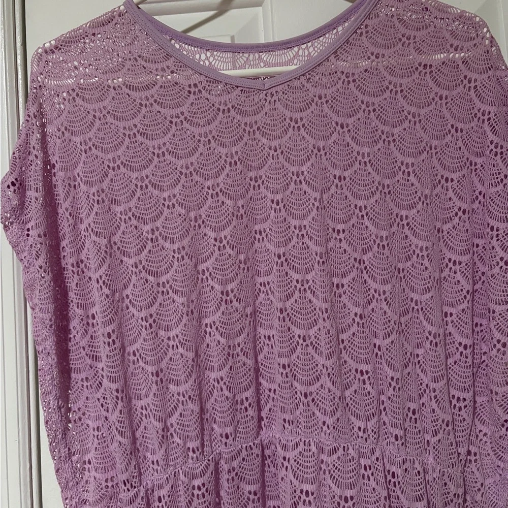 Elegant Purple Lace Girls Bathing Suit Coverup dress